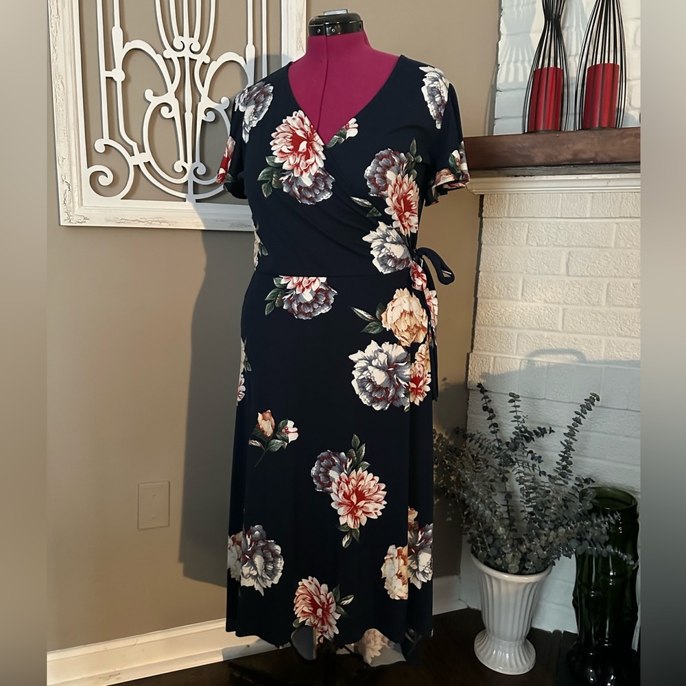 EUC Fortune + Ivy Faux Wrap Floral Dress XXL